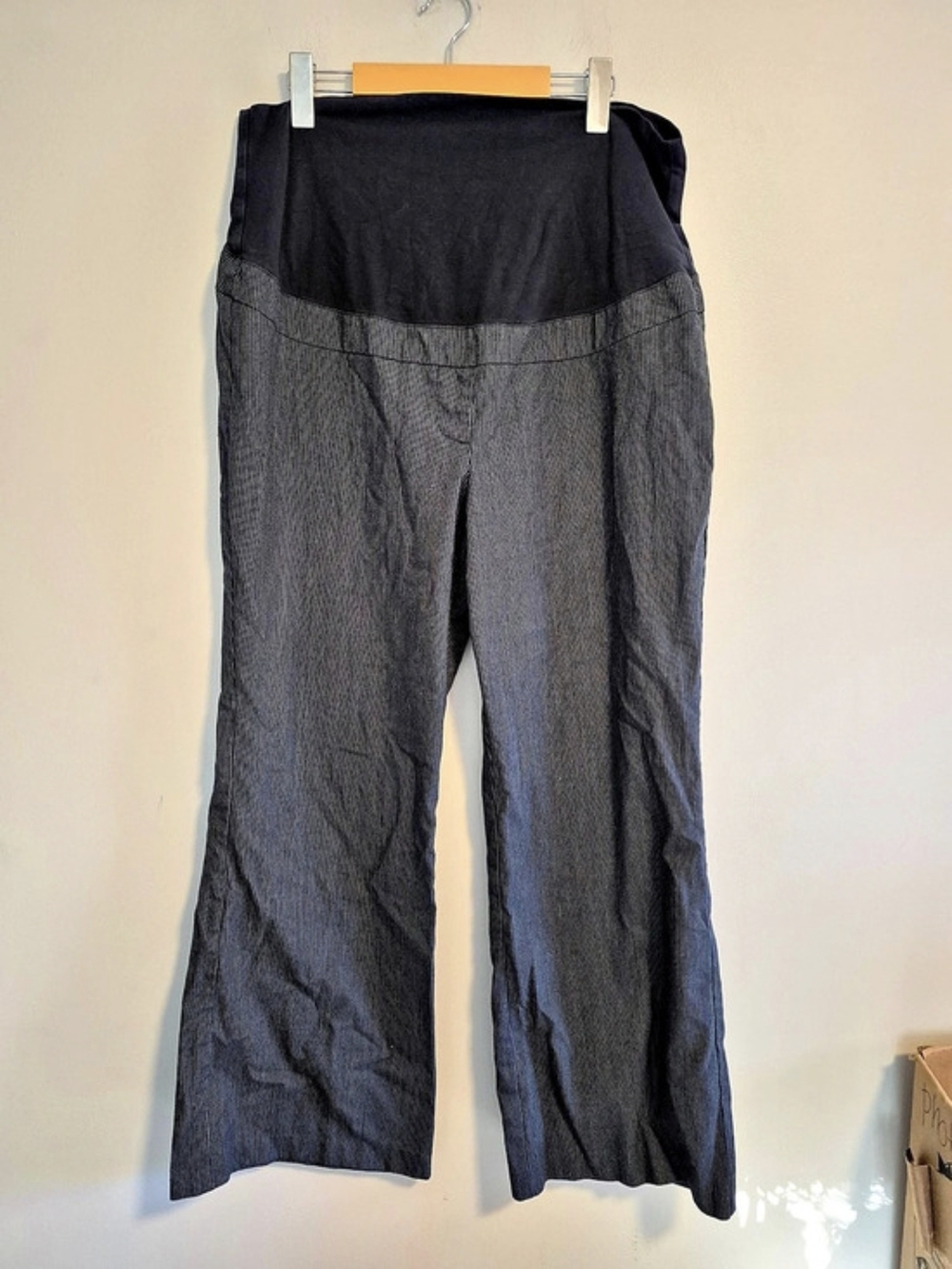 Thyme Maternity Xl Black Striped Wide Leg Pants Over The Bump
